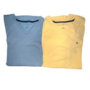 Tommy Hilfiger Set Of Two Core Flag V-Neck T-Shirt Men‎ Size XL Yellow Blue Tee